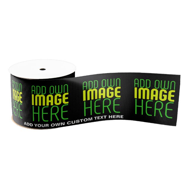 MODERN EDITABLE SIMPLE BLACK IMAGE TEXT TEMPLATE GROSGRAIN RIBBON (Spool)