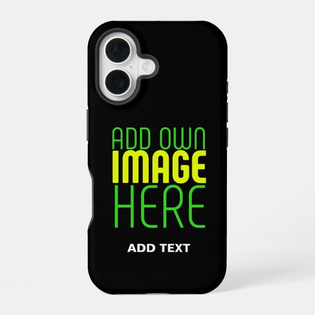 MODERN EDITABLE SIMPLE BLACK IMAGE TEXT TEMPLATE iPhone 16 CASE (Back)
