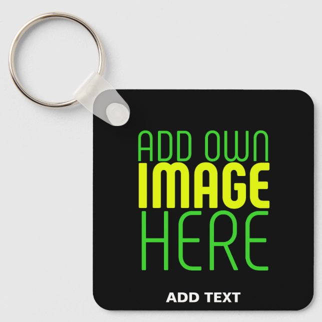 MODERN EDITABLE SIMPLE BLACK IMAGE TEXT TEMPLATE KEY RING (Front)