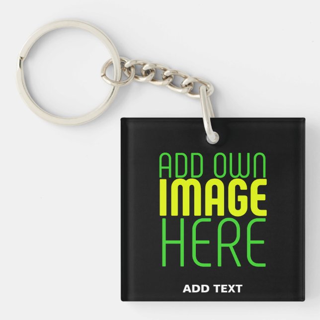 MODERN EDITABLE SIMPLE BLACK IMAGE TEXT TEMPLATE KEY RING (Front)
