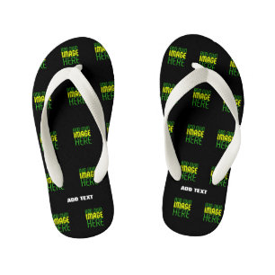 MODERN EDITABLE SIMPLE BLACK IMAGE TEXT TEMPLATE KID'S FLIP FLOPS