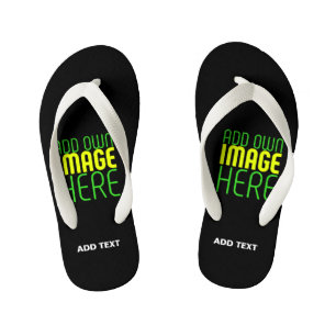 MODERN EDITABLE SIMPLE BLACK IMAGE TEXT TEMPLATE KID'S FLIP FLOPS