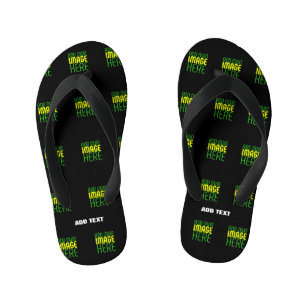 MODERN EDITABLE SIMPLE BLACK IMAGE TEXT TEMPLATE KID'S FLIP FLOPS