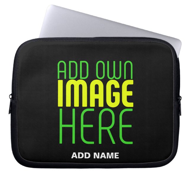 MODERN EDITABLE SIMPLE BLACK IMAGE TEXT TEMPLATE LAPTOP SLEEVE (Front)