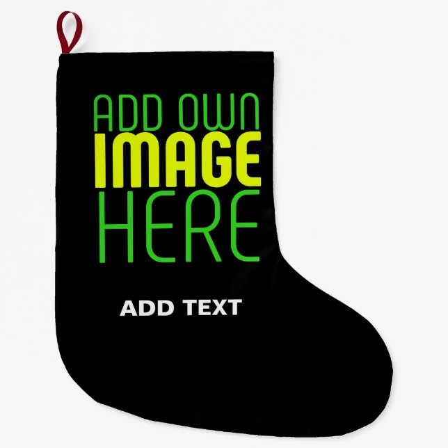 MODERN EDITABLE SIMPLE BLACK IMAGE TEXT TEMPLATE LARGE CHRISTMAS STOCKING (Front)