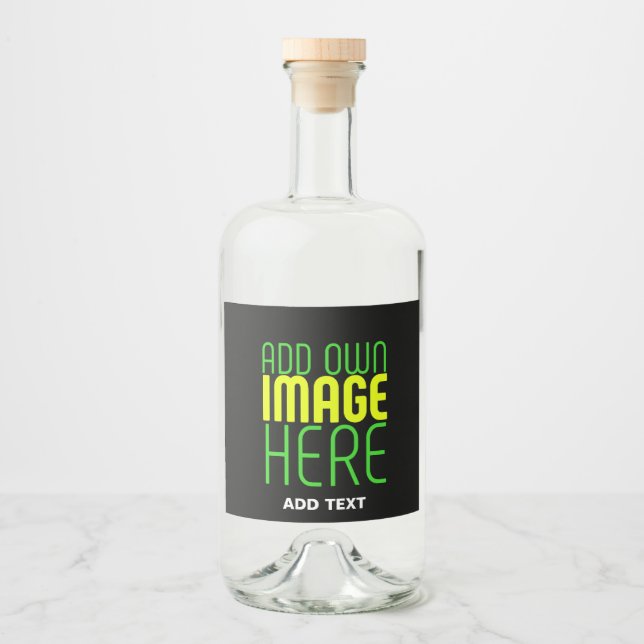 MODERN EDITABLE SIMPLE BLACK IMAGE TEXT TEMPLATE LIQUOR BOTTLE LABEL (Front)