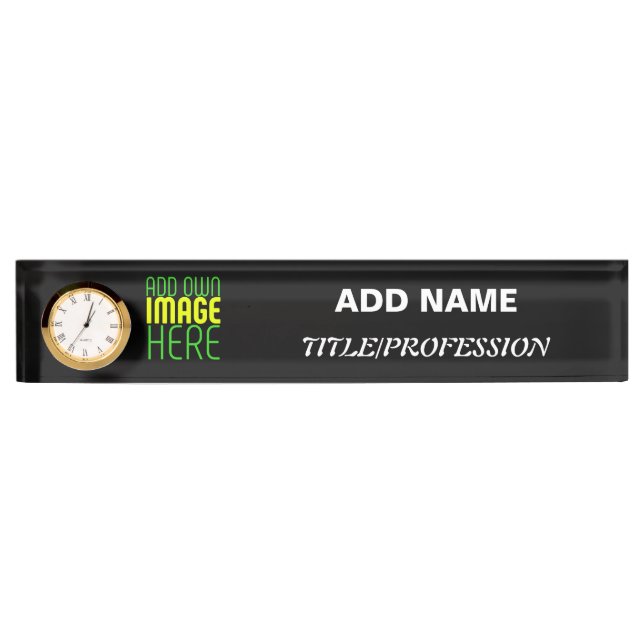 MODERN EDITABLE SIMPLE BLACK IMAGE TEXT TEMPLATE NAMEPLATE (Front)