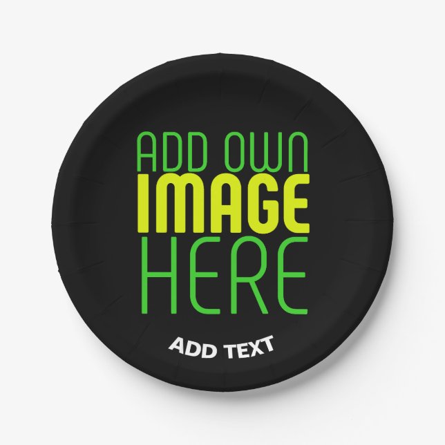 MODERN EDITABLE SIMPLE BLACK IMAGE TEXT TEMPLATE PAPER PLATE (Front)