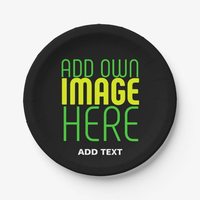 MODERN EDITABLE SIMPLE BLACK IMAGE TEXT TEMPLATE PAPER PLATE (Front)