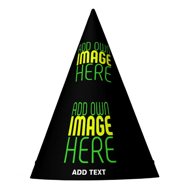 MODERN EDITABLE SIMPLE BLACK IMAGE TEXT TEMPLATE PARTY HAT (Front)