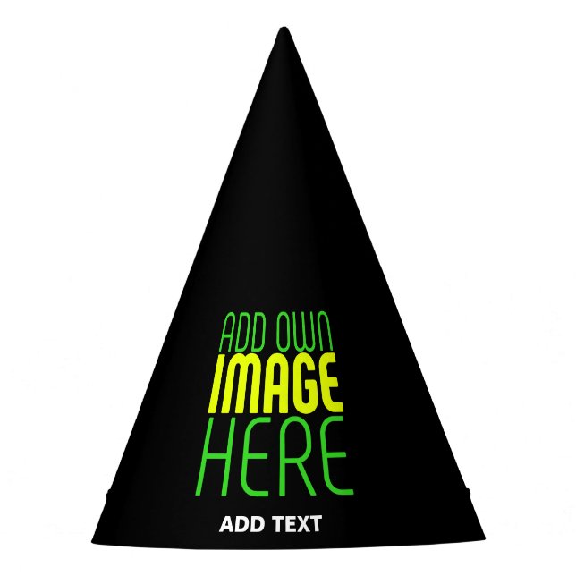 MODERN EDITABLE SIMPLE BLACK IMAGE TEXT TEMPLATE PARTY HAT (Front)