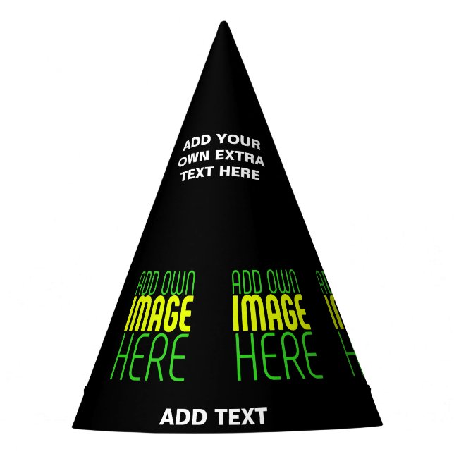 MODERN EDITABLE SIMPLE BLACK IMAGE TEXT TEMPLATE PARTY HAT (Front)