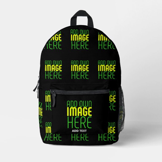 MODERN EDITABLE SIMPLE BLACK IMAGE TEXT TEMPLATE PRINTED BACKPACK (Front)