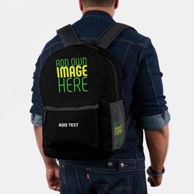 MODERN EDITABLE SIMPLE BLACK IMAGE TEXT TEMPLATE PRINTED BACKPACK (Insitu (Model))