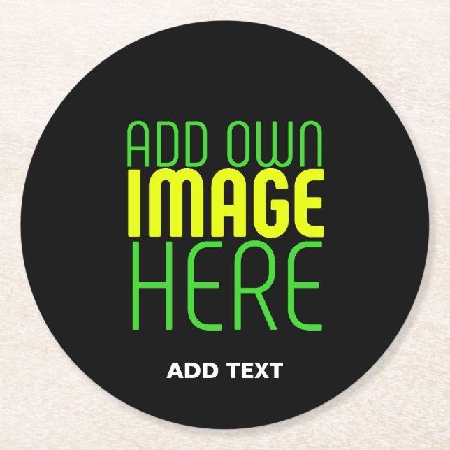 MODERN EDITABLE SIMPLE BLACK IMAGE TEXT TEMPLATE ROUND PAPER COASTER (Front)