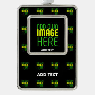 MODERN EDITABLE SIMPLE BLACK IMAGE TEXT TEMPLATE SILVER PLATED FRAMED ORNAMENT