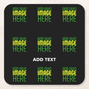 MODERN EDITABLE SIMPLE BLACK IMAGE TEXT TEMPLATE SQUARE PAPER COASTER