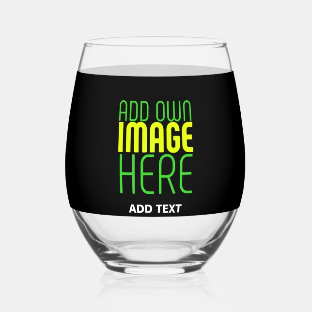 MODERN EDITABLE SIMPLE BLACK IMAGE TEXT TEMPLATE STEMLESS WINE GLASS (Front)