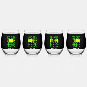 MODERN EDITABLE SIMPLE BLACK IMAGE TEXT TEMPLATE STEMLESS WINE GLASS