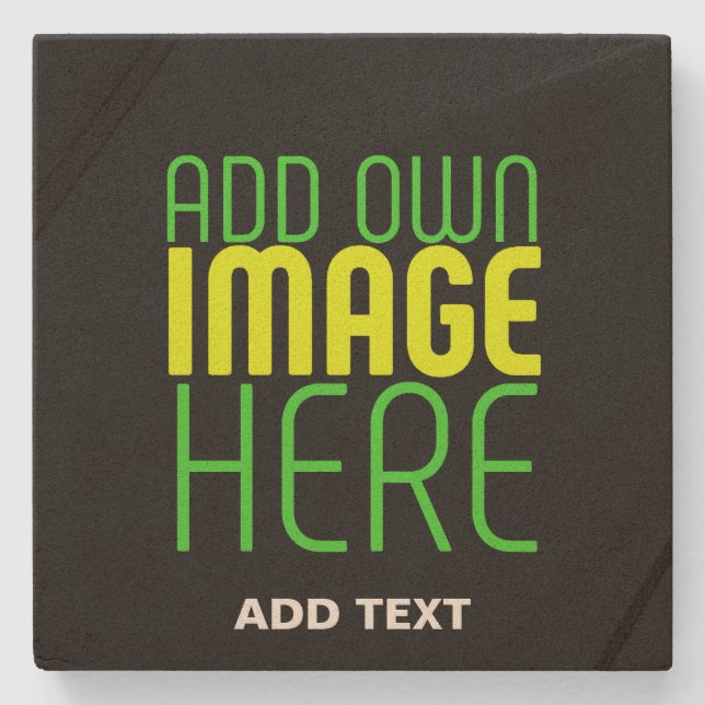 MODERN EDITABLE SIMPLE BLACK IMAGE TEXT TEMPLATE STONE COASTER (Front)