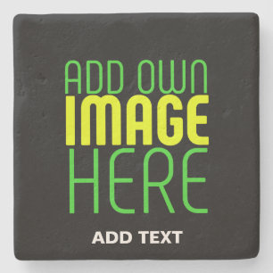 MODERN EDITABLE SIMPLE BLACK IMAGE TEXT TEMPLATE STONE COASTER