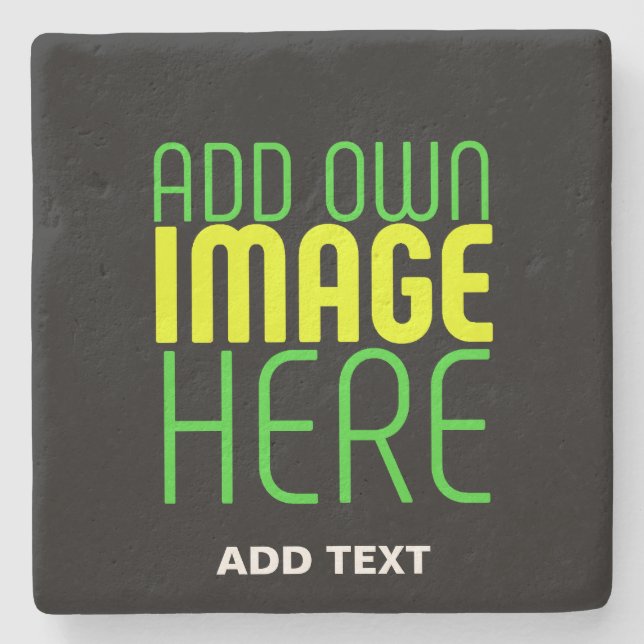 MODERN EDITABLE SIMPLE BLACK IMAGE TEXT TEMPLATE STONE COASTER (Front)