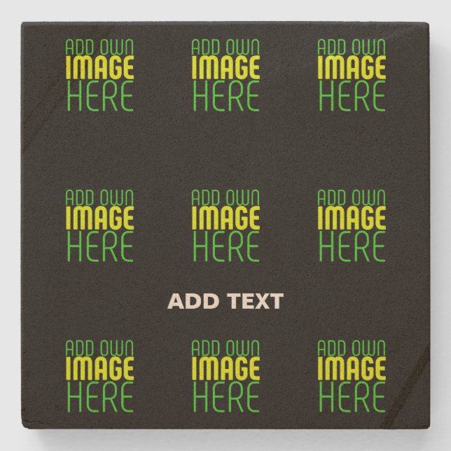 MODERN EDITABLE SIMPLE BLACK IMAGE TEXT TEMPLATE STONE COASTER (Front)
