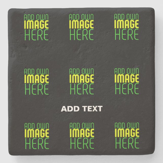MODERN EDITABLE SIMPLE BLACK IMAGE TEXT TEMPLATE STONE COASTER (Front)