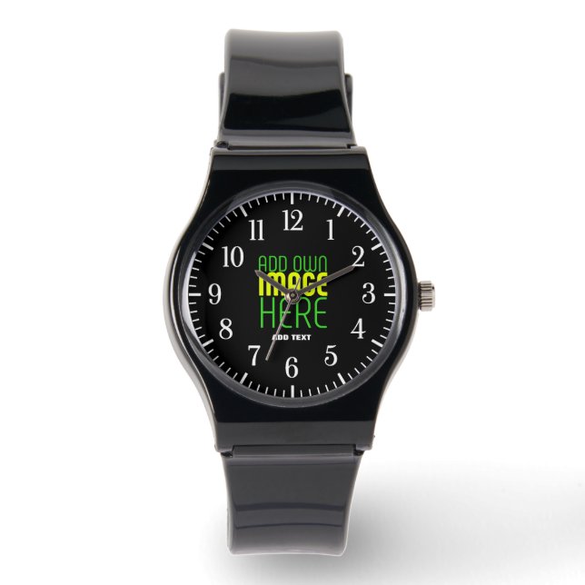 MODERN EDITABLE SIMPLE BLACK IMAGE TEXT TEMPLATE WATCH (Front)