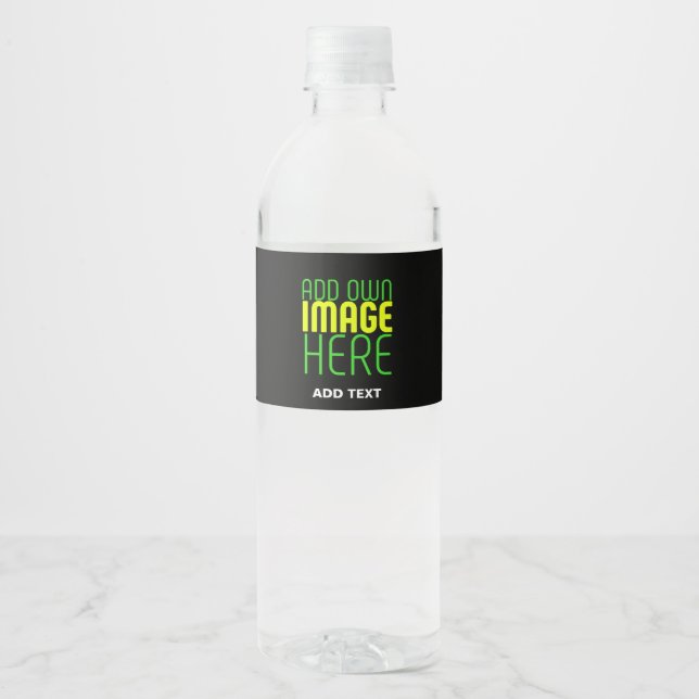 MODERN EDITABLE SIMPLE BLACK IMAGE TEXT TEMPLATE WATER BOTTLE LABEL (Front)