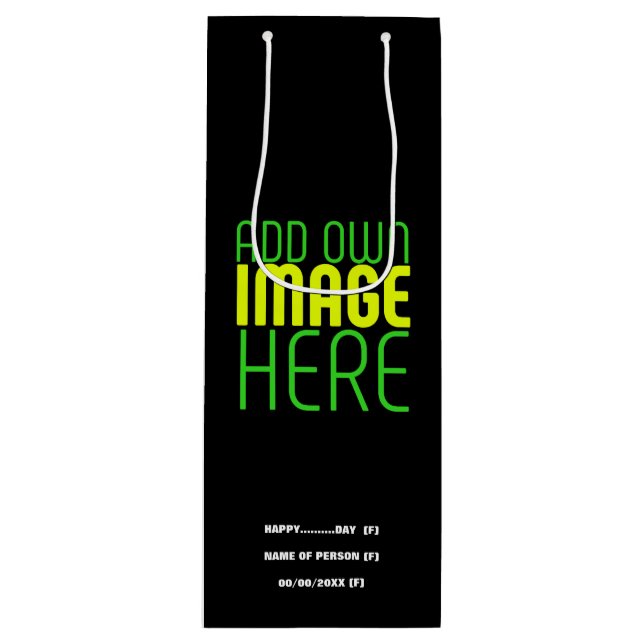MODERN EDITABLE SIMPLE BLACK IMAGE TEXT TEMPLATE WINE GIFT BAG (Front)