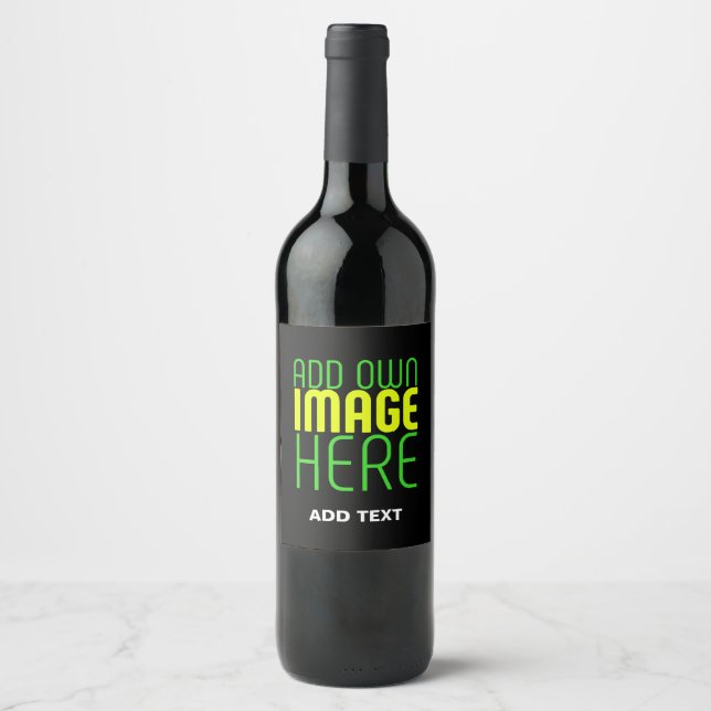 MODERN EDITABLE SIMPLE BLACK IMAGE TEXT TEMPLATE WINE LABEL (Front)