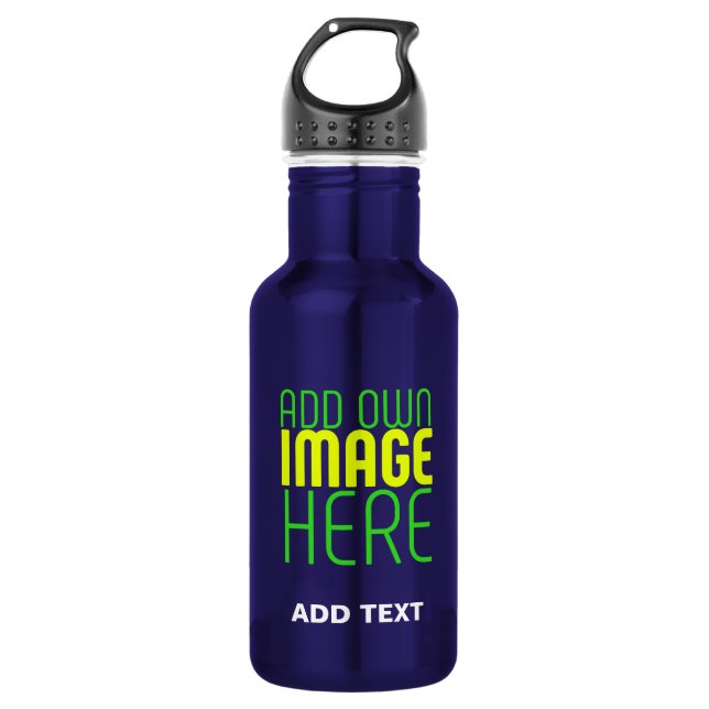 MODERN EDITABLE SIMPLE BLUE IMAGE TEXT TEMPLATE 532 ML WATER BOTTLE (Front)