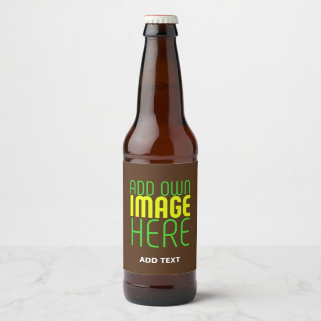 MODERN EDITABLE SIMPLE BROWN IMAGE TEXT TEMPLATE BEER BOTTLE LABEL (Front)