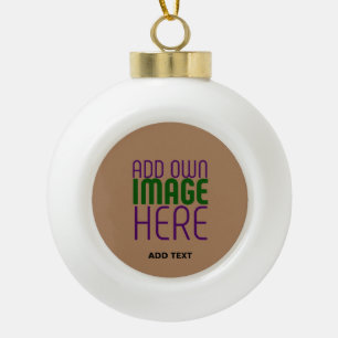 MODERN EDITABLE SIMPLE BROWN IMAGE TEXT TEMPLATE CERAMIC BALL CHRISTMAS ORNAMENT