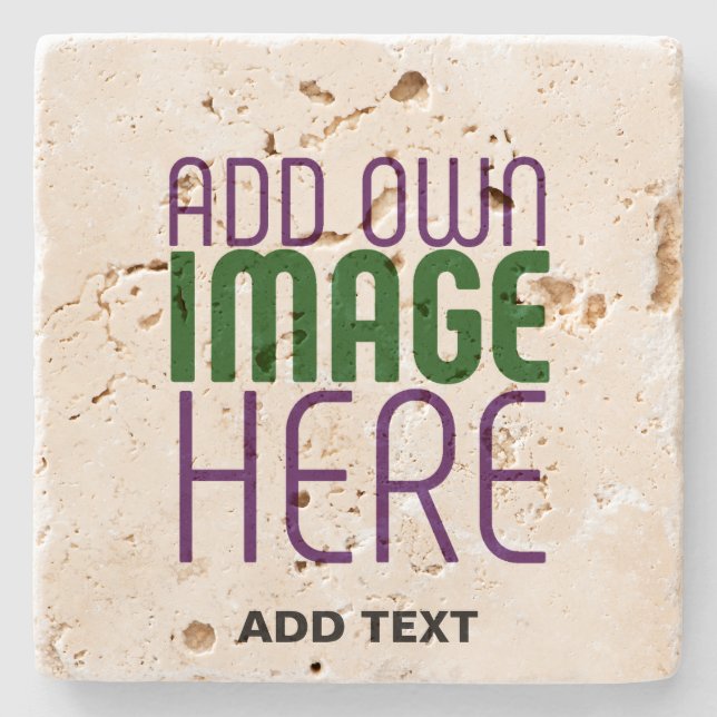 MODERN EDITABLE SIMPLE BROWN IMAGE TEXT TEMPLATE STONE COASTER (Front)