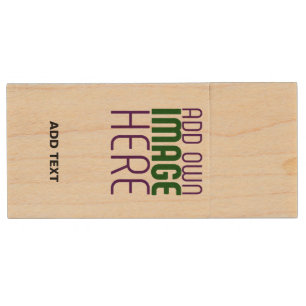 MODERN EDITABLE SIMPLE BROWN IMAGE TEXT TEMPLATE WOOD USB FLASH DRIVE