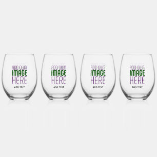 MODERN EDITABLE SIMPLE CLEAR IMAGE TEXT TEMPLATE STEMLESS WINE GLASS