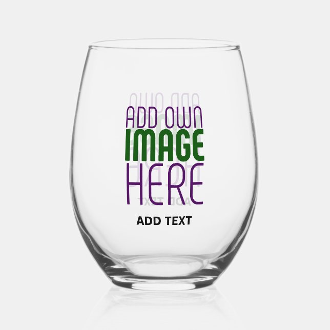 MODERN EDITABLE SIMPLE CLEAR IMAGE TEXT TEMPLATE STEMLESS WINE GLASS (Front)
