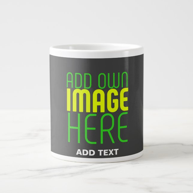 MODERN EDITABLE SIMPLE GREY IMAGE TEXT TEMPLATE LARGE COFFEE MUG (Front)