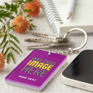 MODERN EDITABLE SIMPLE PURPLE IMAGE TEXT TEMPLATE KEY RING