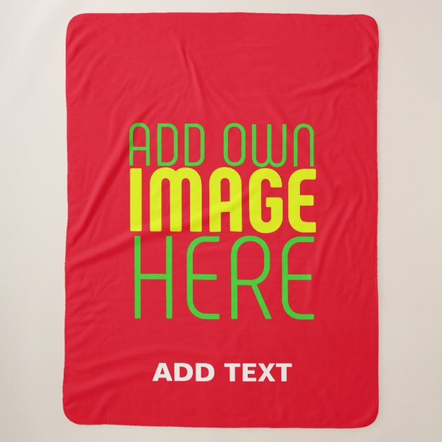 MODERN EDITABLE SIMPLE RED IMAGE TEXT TEMPLATE SHERPA BLANKET (Front)