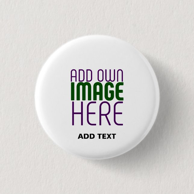 MODERN EDITABLE SIMPLE WHITE IMAGE TEXT TEMPLATE 3 CM ROUND BADGE (Front)