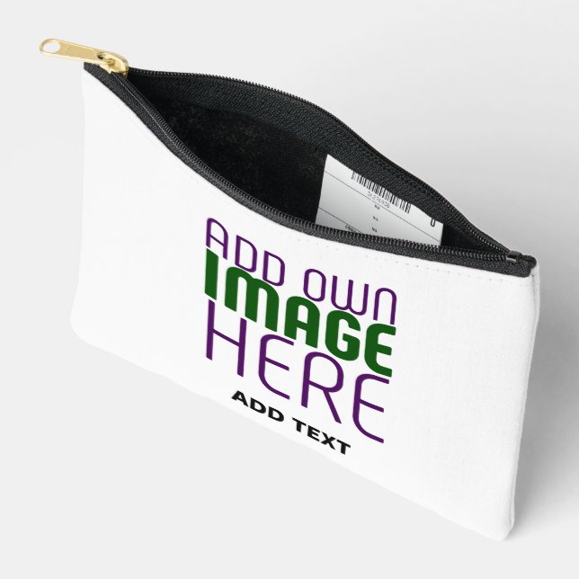 MODERN EDITABLE SIMPLE WHITE IMAGE TEXT TEMPLATE ACCESSORY POUCH (Open)