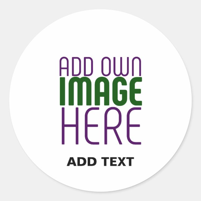 MODERN EDITABLE SIMPLE WHITE IMAGE TEXT TEMPLATE CLASSIC ROUND STICKER (Front)