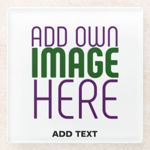 MODERN EDITABLE SIMPLE WHITE IMAGE TEXT TEMPLATE GLASS COASTER