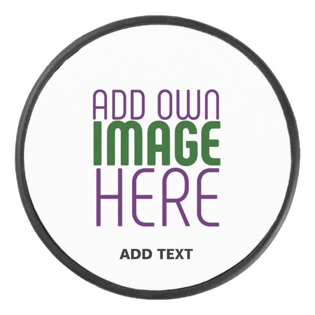 MODERN EDITABLE SIMPLE WHITE IMAGE TEXT TEMPLATE HOCKEY PUCK (Front)