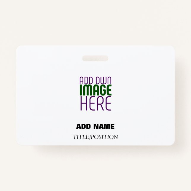 MODERN EDITABLE SIMPLE WHITE IMAGE TEXT TEMPLATE ID BADGE (Front)