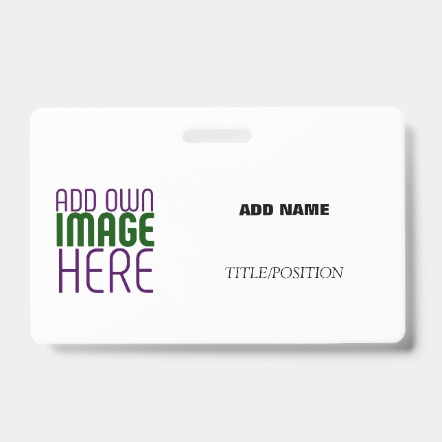 MODERN EDITABLE SIMPLE WHITE IMAGE TEXT TEMPLATE ID BADGE (Front)