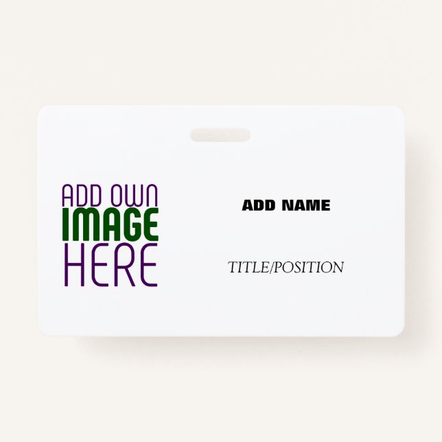 MODERN EDITABLE SIMPLE WHITE IMAGE TEXT TEMPLATE ID BADGE (Front)